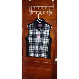 NWT Sz M Women’s The Savile Row Company Sleeveless Jacket Vest Plaid Black White